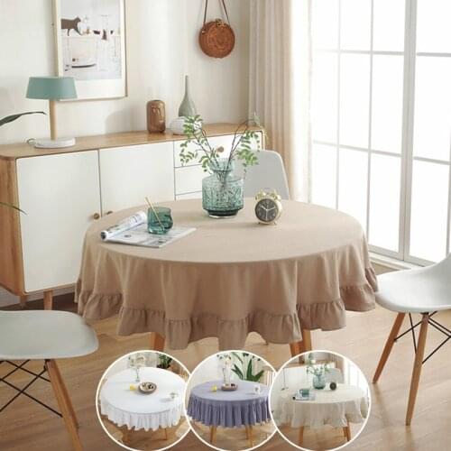 Nordic Round Cotton Tablecloth Wedding Party Table Cover Pleated Lotus Edge Dining Table Cloth for Room Tea Coffee Table Decor