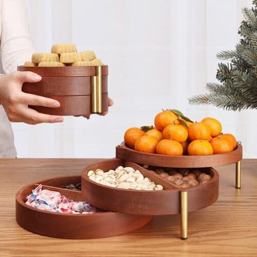 Multi-layer Chinese Solid Wood Fruit Tray Pure Copper Bracket Living Room Coffee Table Dried Fruit Box Snack Fruit Storage Box