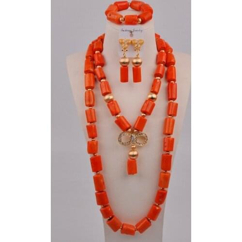 Fashion Orange African Coral Necklace Nigerian Wedding Coral Beads Bridal Jewelry Sets for Women 11-D03
