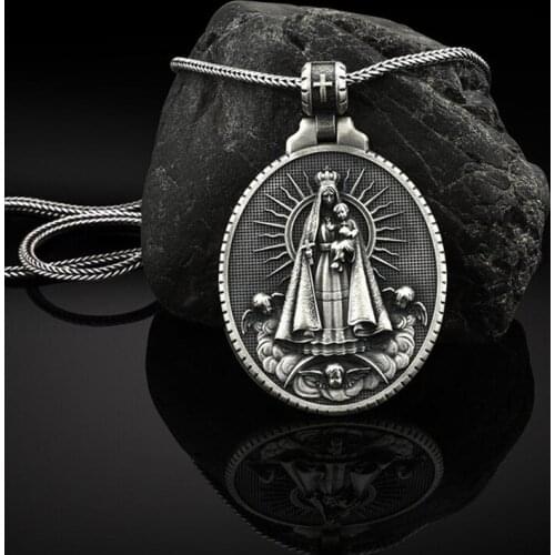 Man necklace Catholic Virgin Mary Pendant Virgin Carmen Necklace Retro Christian Accessories Metal Religious Jewelry