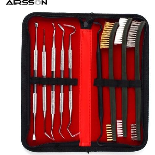 9pcs/Set Tactical Gun Cleaning Kit 3pcs Double-head Brush+6pcs Stainless Steel Pick Airsoft Hunting Rifle Pistol Gun Clean Tools