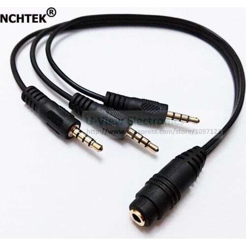 NCHTEK 4 Pole 3.5MM Female to Three 3.5MM Stereo Male Plug Audio Extension Connector Cable About 30CM/Free DHL Shipping/100PCS