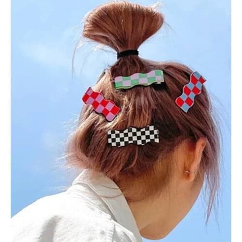 2021 New Korean Colorful Plaid Acrylic Hairpin Smooth Irregular Geometric Hair Clip Wave Rectangle Duckbill Clip Women Headdress