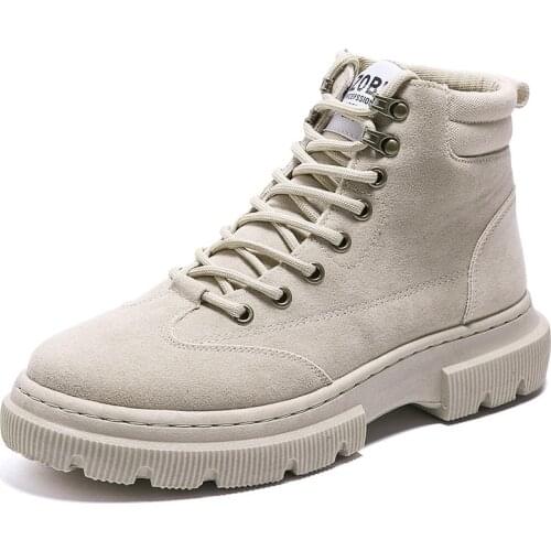 2021 Autumn Winter New British Style Mens Martin Boots Round Toe Lace-up Plush Thickening Flat Shoes with Platform Comfortable