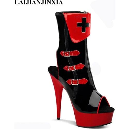 New Sexy 15cm High-Heels Platform Shoes Night Party Pole Dancing Open Toe Shoes Ankle Boots Dance Shoes