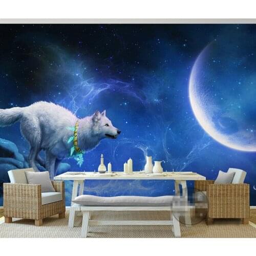Custom Wallpaper White Wolf Moon Star Photography Background Europe Living Room Art Mural Sofa TV Background Home Decoration