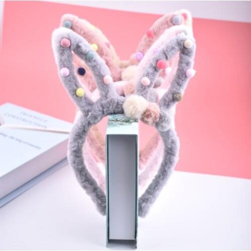 Autumn and Winter Plush Rabbit Ears Headband Festival Activities Fascinator Hair Accessories for Women Girls Pink Headdress
