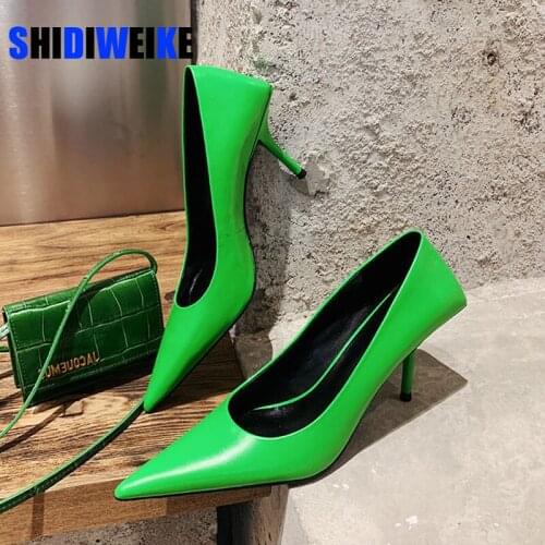 2021 Luxury Women 8cm High Heels Pumps Office Ladies Designer White Green Black Heels Prom Stiletto Dress Party Shoes AD601