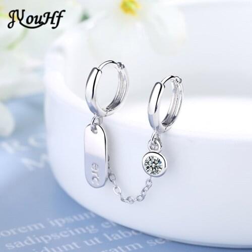 JYouHF New Design Double Ear Hole Chain Short Earring Korean Style Small Round Shining Crystal Hoop Earrings for Women Jewelry