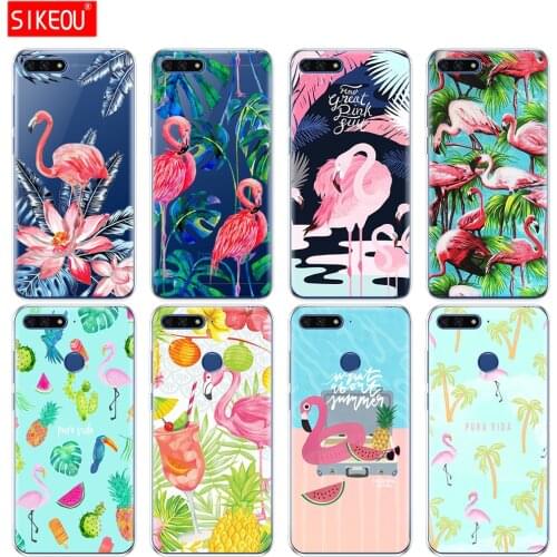 Silicone Cover Phone Case For Huawei Honor 7A PRO 7C Y5 Y6 Y7 Y9 2017 2018 Prime Summer Flamingos Love