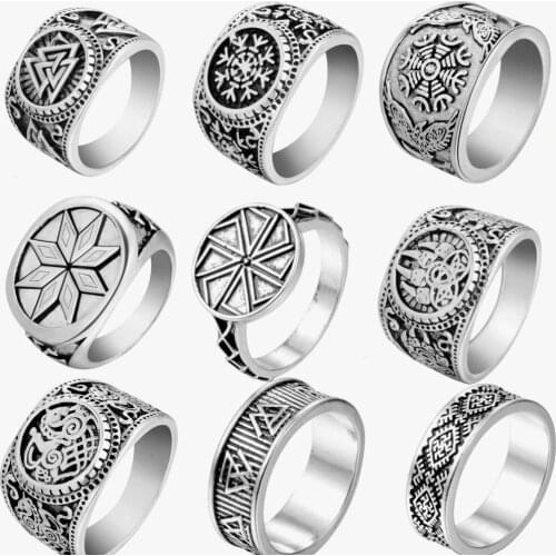 Slavic Kolovrat Symbol Norse Valknut Compass Amulet Viking Ring For Women Men Wicca Witchcraft