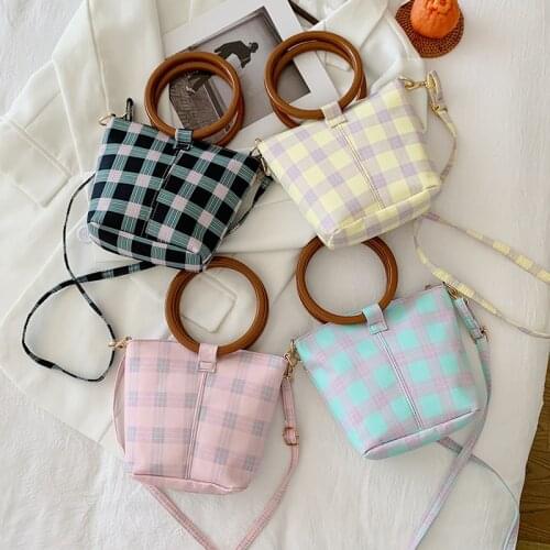 Womens Handbags Vintage Plaid Female Round Handle Handbags Simple Portable Ladies Shoulder Crossbody Bags Small Daily Tote Sac