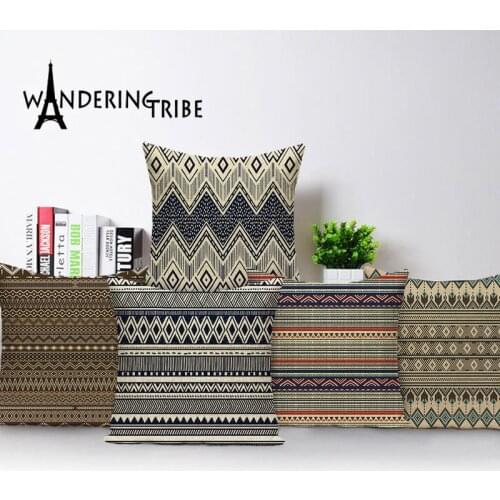 Vintage Geometric Cushion Cover Stripe Decoration Pillows Cover Linen Cushions Case Retro Pillows Cases Pillow Case Funda Cojin