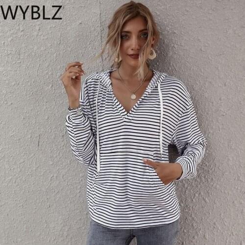 WYBLZ New Fashion Women Sweatshirt Striped Hooded Long Sleeve Autumn Spring Hoodies Plus Size Loose Thin Casual Oversized Hoodie