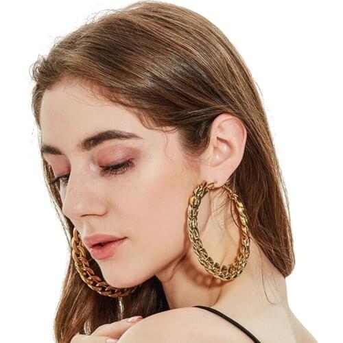 AENSO Big Alloy Hoop Earrings For Women 2020 Fahion Round Circle Alloy Ring Statement Earrings Jewelry Gift wholesale New