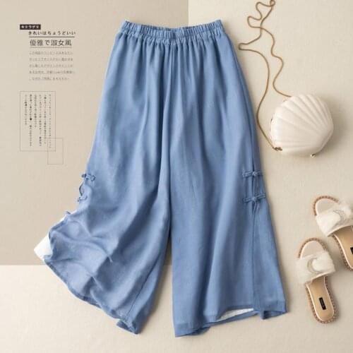 2021 New Arrival Summer Women Casual Loose Split Design Ankle-length Pants All-matched Elastic Waist Wide Leg Pants W557