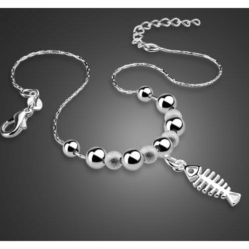 Fish Bone Pendant Anklets 100% 925 Sterling silver Women Foot Accessories Summer Beach Barefoot Sandals Bracelet