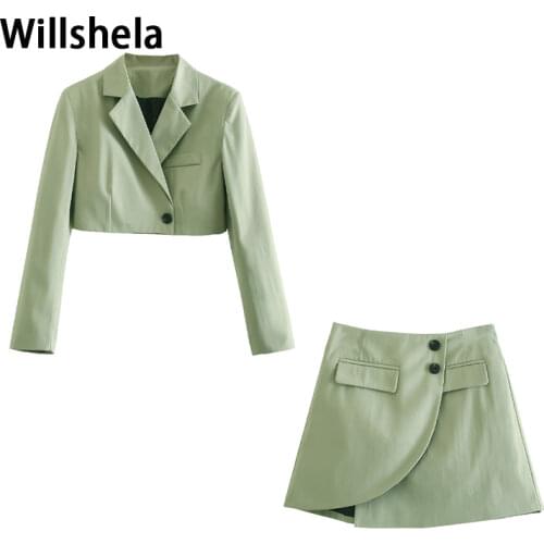 2021 New Women 2 piece set suit Cropped Blazer and Mini Skirt Elegant High Fashion Chic Lady Woman Summer blazer skirt set