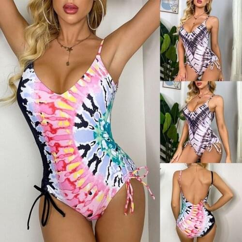 Womens Fashion Sexy New European Tie-Dye Sling One-Piece Swimsuit