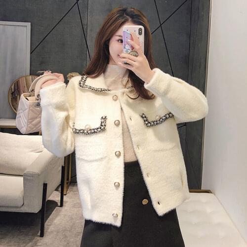 Imitation mink velvet coat women Korean loose jacket female cardigans sweater autumn and winter coat pocket button