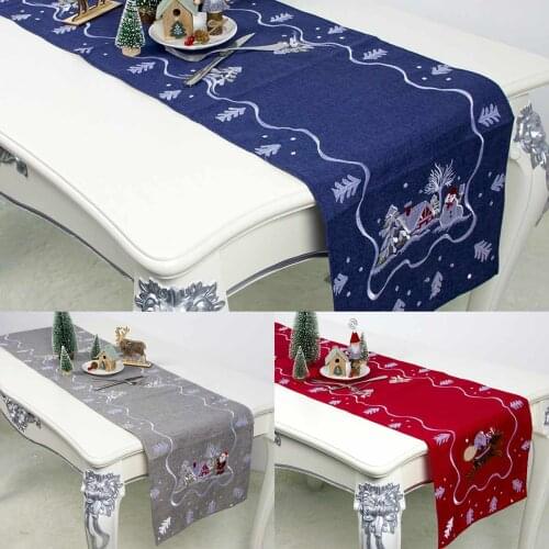 180CM Christmas Table Runner Mat Polyester Tablecloth Christmas Flag Home Party Decor Santa Claus Tapestry Red Table Runners