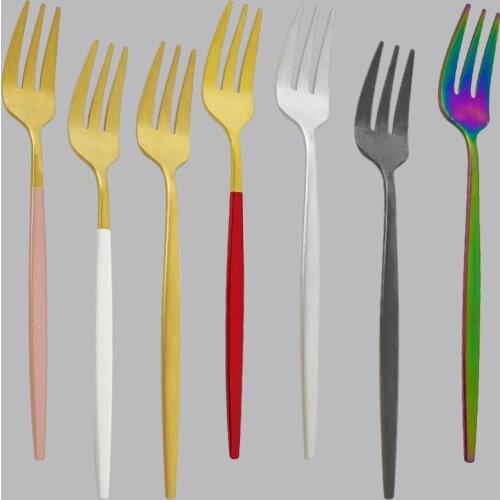 4Pcs Matte Weastern Cake Snack Colorful Salad Forks Dinnerware Flatware Stainless Steel Tableware For Home Party Cutlery Set