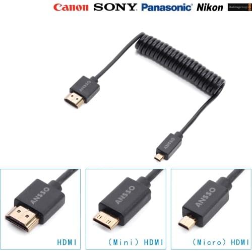 Ansso HDMI 2.0-compatible stretch Coiled 4K60P Micro mini Digital Single Lens Reflex Soft spring cable 18Gbps；HDR Signal 3.3mm