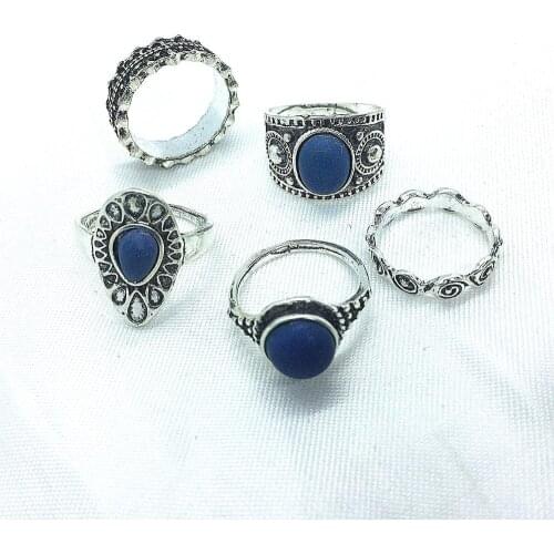 Boho Vintage Blue Gem Knuckle Rings Set For Women Finger Ring Female Bohemian Ring Fashion Jewelry Gift