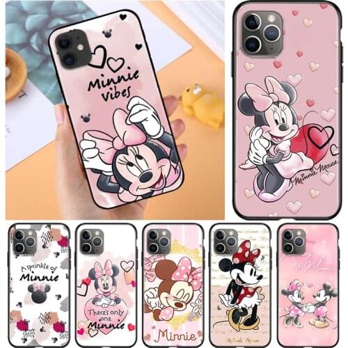 Pink Minnie Cartoon Cute for Apple iPhone 12 Pro Max Mini 11 Pro XS Max X XR 6S 6 7 8 Plus 5S SE2020 Soft Black Phone Case
