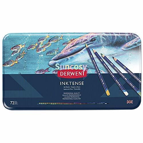 UK Derwent Colored Pencils, Inktense Ink Pencils, Drawing, Art, Metal Tin, 72 Count (2301843),Assorted Color,4mm soft lead core