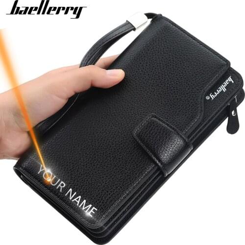 Long Men Wallets Name Engraving 21 Card Holdesr Male Purse Quality Zipper Large Capacity PU Leather Wallet For Men Carteria