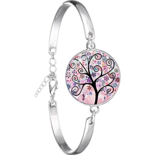 Life Tree Art Handmade Bracelet Glass Dome Cabochon Jewelry Tree of Life Simple Style Bangle Women Traveler Gift