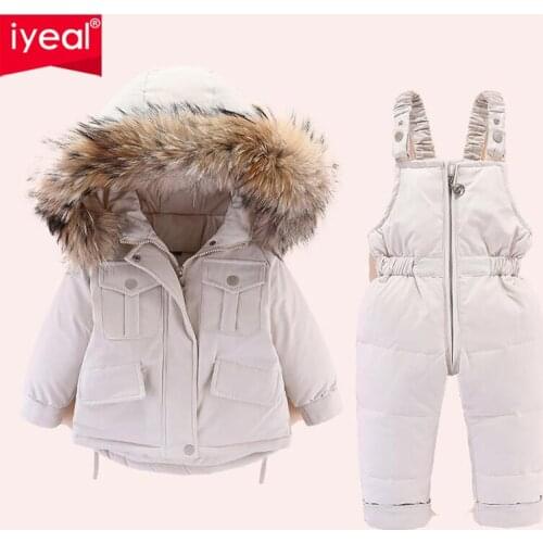 IYEAL Russia Winter Jacket for Girls Coat 1-4 Years Childrens Clothing for Boys Outerwear Real Fur Hooded Snowsuit Kids Clothes