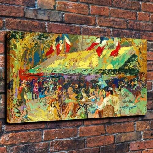 LeRoy Neiman HD Print Modern Abstract Cafe Deux Magots Oil Painting on Canvas Poster Wall Art Picture for Living Room Home Decor