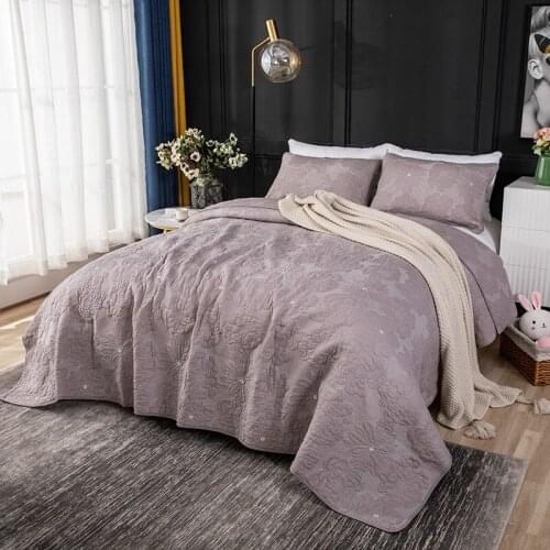 CHAUSUB Gray Bedspreads For Bed Quilt Set 3-piece Embroidered Cotton Quilts Bed Cover Shams King Queen Size Coverlets Blanket