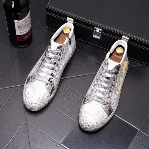 Luxury High Tops Sneakers Men Rhinestone Shoes 2021 Causal Flats Walking Zapatos Hombre Ankle Boots Korean Style Sneakers