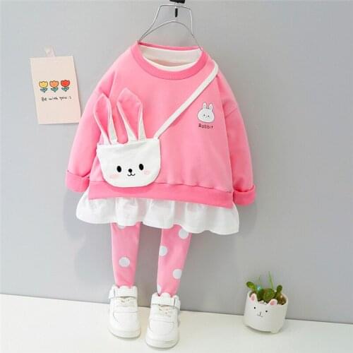 LISUNNY Baby Girls Clothing Sets 2021 Spring Children Cartoon Rabbit T Shirt Pants Toddler Infant Children Kids Clothes