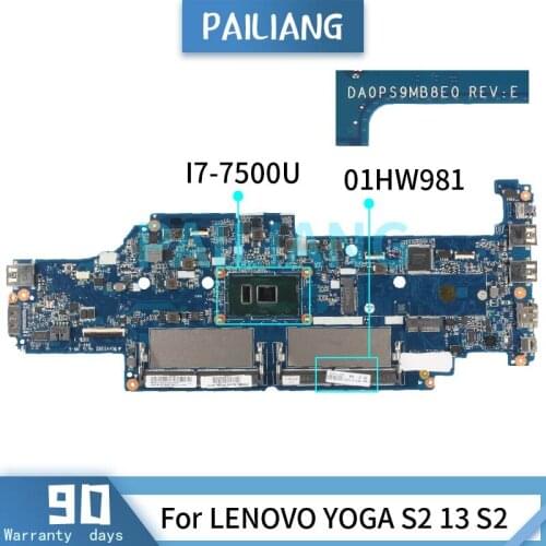 Mainboard For LENOVO YOGA S2 13 S2 I7-7500U Laptop motherboard DA0PS9MB8E0 01HW981 SR2ZV DDR4 Tested OK