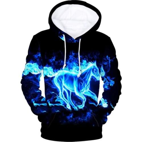 Men 3D Digital Fire Flame Print Hooded Sweatshirt Drawstring Hoodie Coat