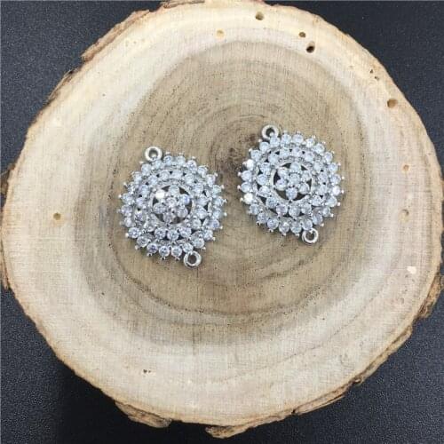 MY0753 Micro Pave CZ Clear Zirconia Flower Connector,Sun Flower Pendant Charm,Pave Zircon Connector,Silver Plated Copper Pendant