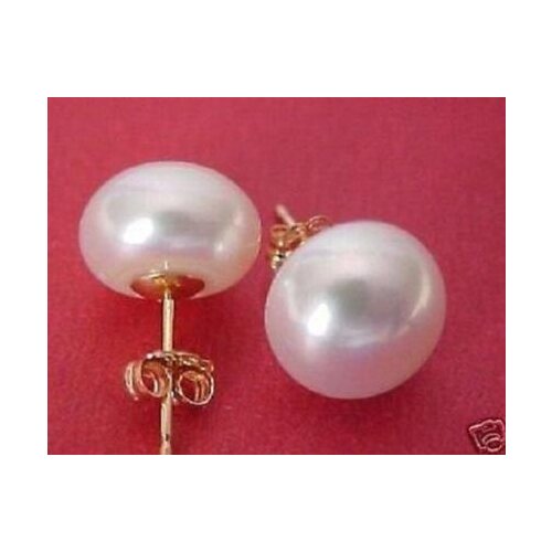 New Arrival Favorite Pearl Jewelry Classic White 11MM Big Size Real Pearl Gold Color Silver Stud Earrings Birthday Party Gift