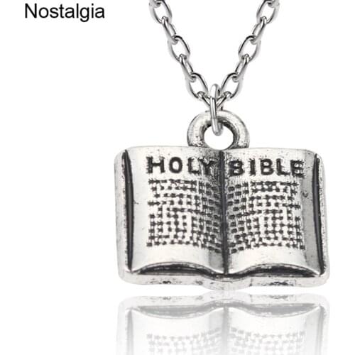 Nostalgia Holy Bible Quote Charm Necklace Christian Jewelry Religious Book Small Pendants Jewellery Making