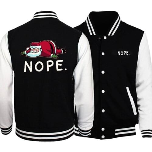 Santa Claus Nope Baseball Men Merry Christmas Jackets Coats Winter Autumn Fleece White Black Sportswear Streetwear Plus Size