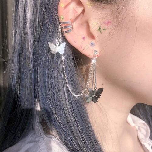 Punk Butterfly Clip Earring For Teens New Fashion Women Men Ear Cuffs Zinc Alloy Cool Jewelry Vintage Retro Chain Earings Metal