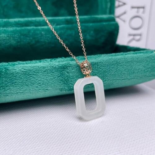 SHILOVEM 18k yellow gold natural white Jasper pendants Gift fine Jewelry plant wedding no necklace 12*16mm mymz1216885hby