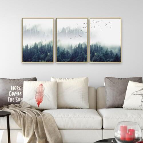 Nordic Decoration Forest Lanscape Wall Art Canvas Poster and Print Canvas Painting Decorative Picture for Living Room Home Decor