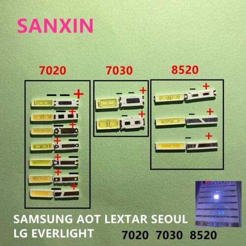 50-100pcs FOR LG Innotek Lextar UNI SAMSUNG SEOUL LED Backlight 0.5W 1W 1.5W 7020 7030 8520 3V 6V Cool white 40LM TV Application