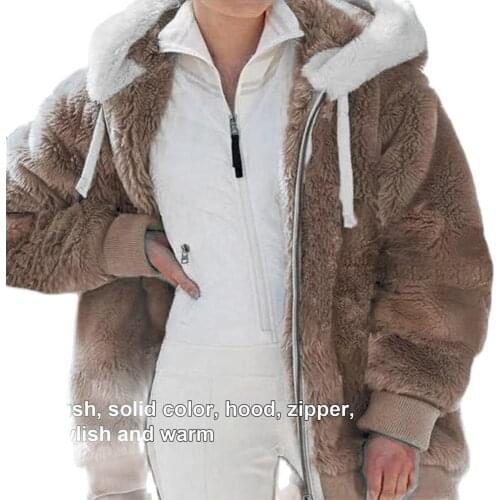 Thick Winter Women Jacket 2021 Coat Solid Color Hooded Loose Plush Zipper Velvet Coat Plus Size Office Jacket