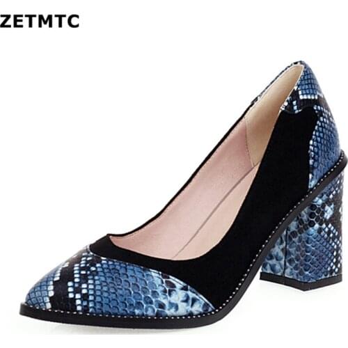Pumps Spring and autumn new style Pointed Shallow mouth Thick heel High heel Womens single shoe snakeskin heel womens shoes