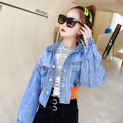 Cowboy Girls Clothes Fashion Denim Coats Broken Hole Short Jackets 4 5 6 7 8 9 10 11 Years Childrens Clothes Autumn Spring Kids